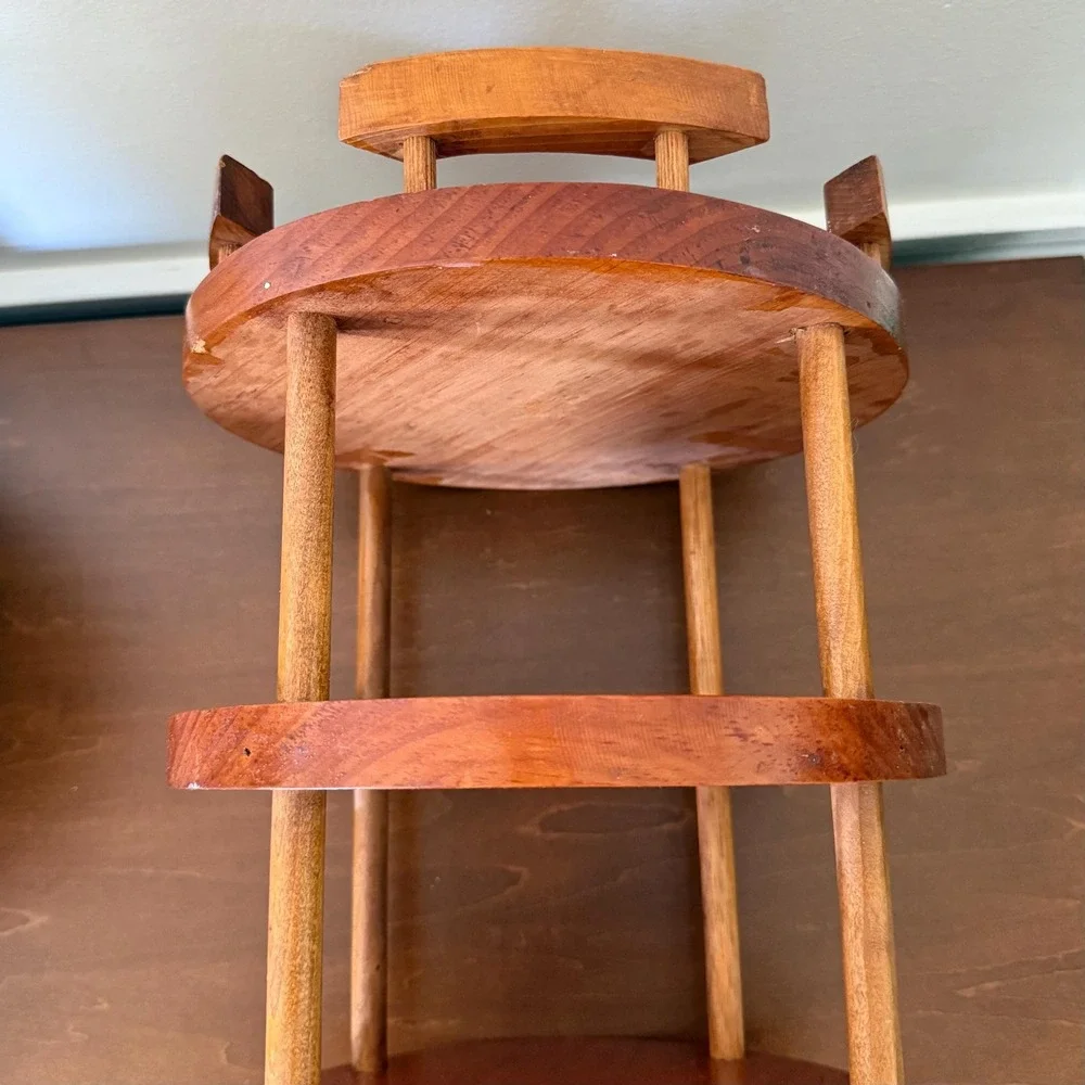 Vintage MCM Wooden Lazy Susan Turntable Kitchen Organizer with Rails 12.5